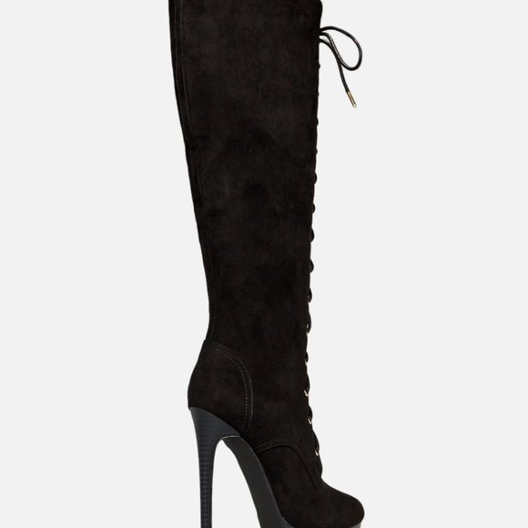 Extreme Black Knee High Platform Stiletto Heel Boots - Picture 7 of 7